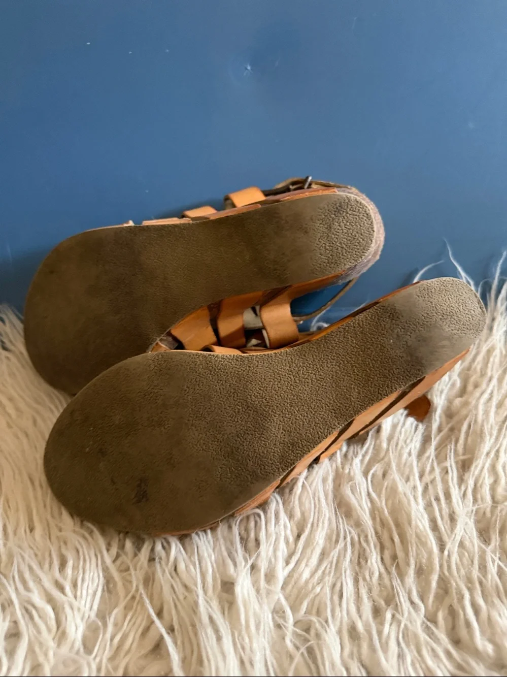 Blowfish Malibu - Tan Strappy Leather Wedge Sandals